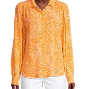 Bailey 44 Shirt Women's S Orange Katrina Wavy Striped Long Sleeve Button‎ Front
